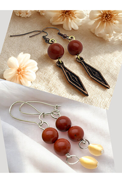 ayrestyle مجموعة أقراط من الحجر الطبيعي من جاسبر وجاسبر مكونة من قطعتين