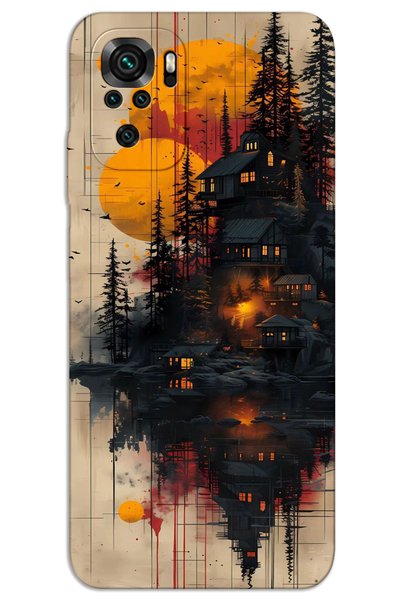 MRCİLETİSİM غطاء خلفي مطبوع بنمط HD لهاتف Xiaomi Redmi Note 10S - منازل خشبية