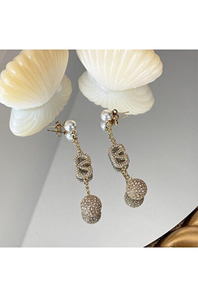 Necati Gün Gold Steel Earrings with Pearl Dangle