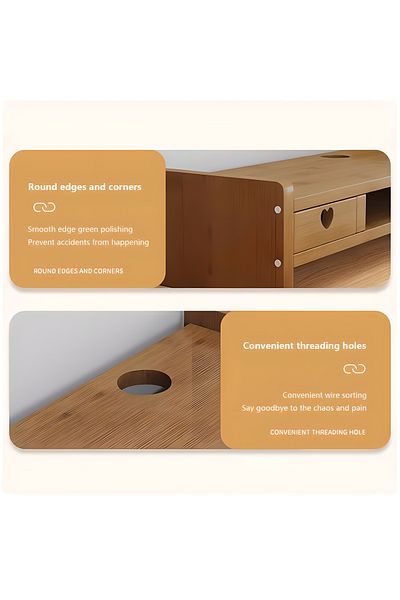 COOYA 2 Tier Computer Stand, Monitor Stand with Organizer Drawer, Made of Bamboo