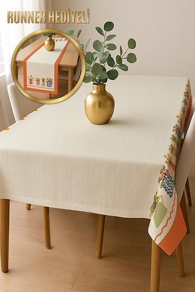 Doruklar Home Collection Digital Printing Cotton Linen Fabric Tablecloth - Runner Gift Msrt006