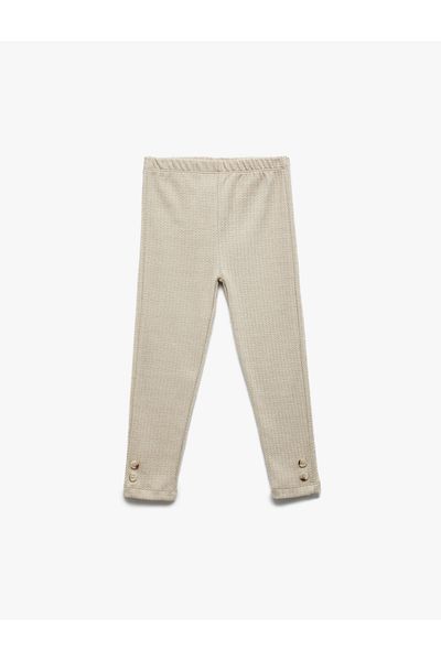 Koton Button Detailed Houndstooth Patterned Long Leggings with Elastic Waist