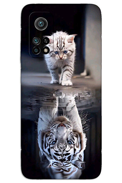 MRCİLETİSİM Xiaomi Mi 10T / 10T Pro Kılıf HD Desen Baskılı Arka Kapak - Kedi Yansıması