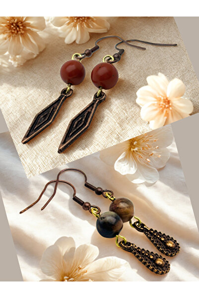 ayrestyle مجموعة أقراط من الجاسبر والرودونيت من الأحجار الطبيعية مكونة من قطعتين