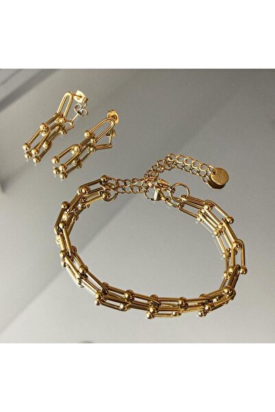 Necati Gün Trend Bileklik Küpe Çelik Set