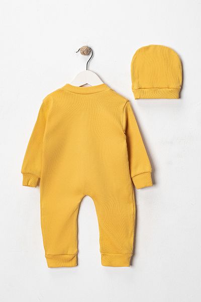 DIMPLE BABY Solid Color Buttoned Beret 2-Piece Jumpsuit Set