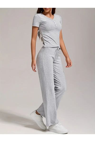 ELF MODA Women's Seasonal Loose Wide Leg High Waist Sweatpants-Asel01
