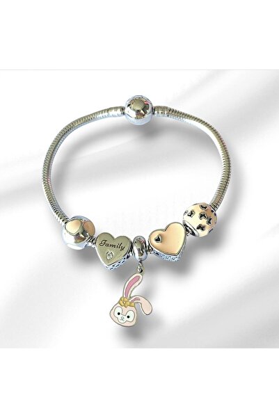 Necati Gün Rabbit Family Charm Steel Bracelet