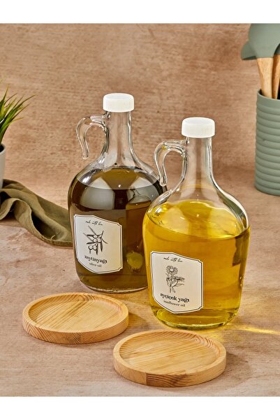 Carat Home 2-Piece Wooden Stand 1500 ml Olive Oil & Sunflower Oil Bottle Gallon Oil Bottle - Oil Pot