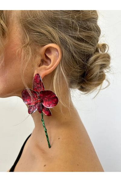 BirYıldızOl Large Women's Earrings with Hanging Flowers and Branches