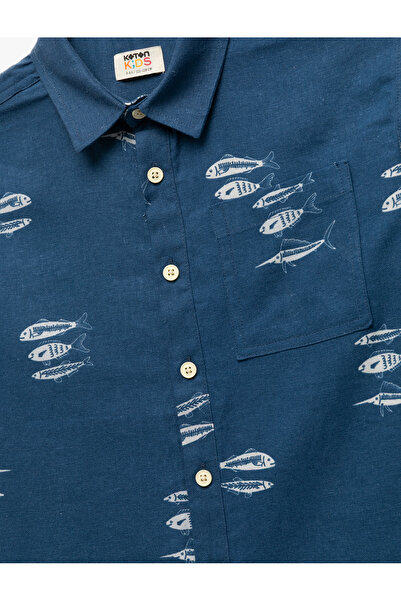 Koton Keten ve Viskon Karışımlı Cep Detaylı Kısa Kollu Gömlek