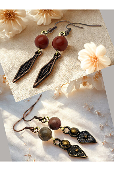 ayrestyle مجموعة أقراط من الجاسبر والرودونيت من الأحجار الطبيعية مكونة من قطعتين