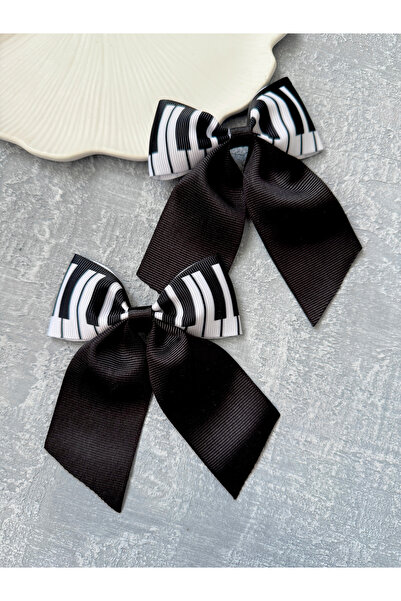 Tgc Aksesuar Piyano Desenli Siyah Kurdele Fiyonk Toka 1 Çift