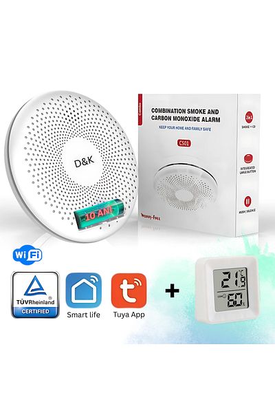 D&K WONDER Smart 2in1 Smoke & Carbon Monoxide Detector WiFi, Smart Life/Tuya, 85dB Alarm, 10 Year Battery