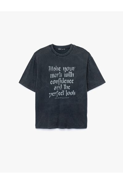Koton Oversize Short Sleeve Washable Crew Neck Printed T-Shirt