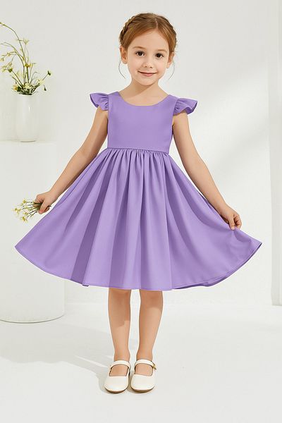 MadyaButik Girl's Selda Model Ruffle Sleeve Gathered Waist Satin Dress Graduation Birthday Party Dress
