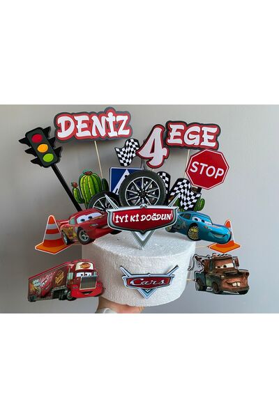 nerisdesign Arabalar Temalı 3D Cake Topper Seti – 17 Parça Doğum Günü Pasta Süsü