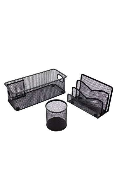 Roco Desk Set – 3 Components, Black Mesh Organizer
