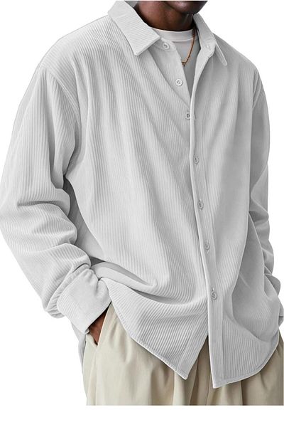 NO 601 Men's White Corduroy Ottoman Fabric Oversize Shirt