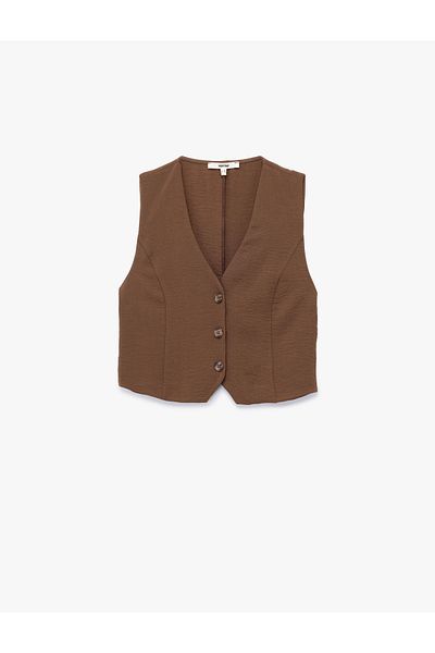 Koton Aerobin Fabric V-Neck Buttoned Blazer Vest