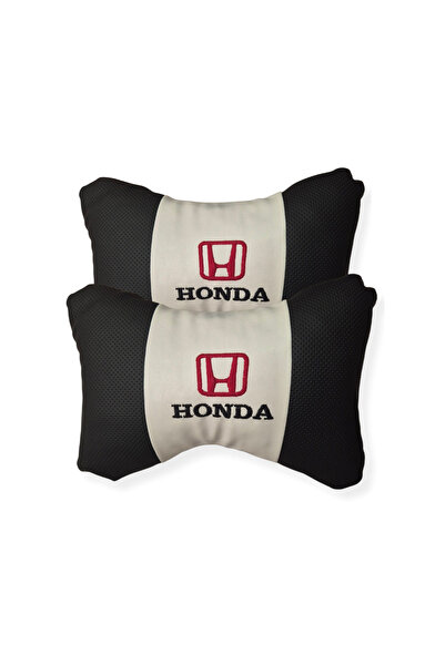 TUSBA MARKET Set de 2 perne ortopedice pentru gât din piele brodate Honda – pernă confortabilă pentru interiorul mașinii, alb-negru