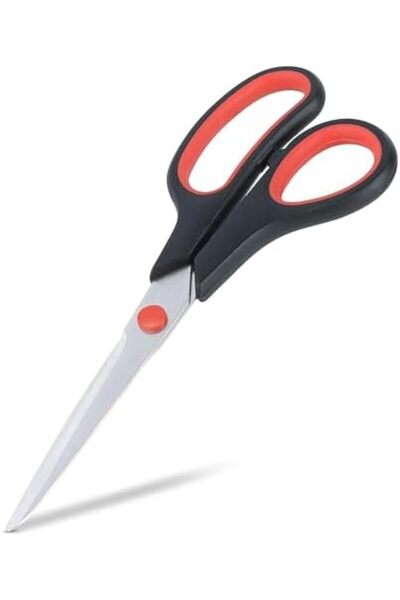 Duravel Scissors 8 in (20 cm), 1 scissors/pack | Stainless Steel Blades | Red and Grey color | Ergon