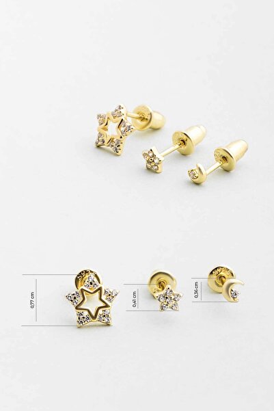 So CHIC... Şans Yıldızları 18 Ayar Sarı Altın Kaplama Gümüş Çoklu Küpe
