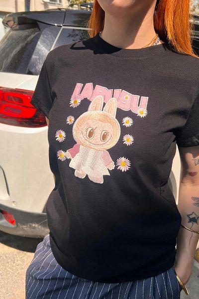 VibeGaia Cute Monster Printed T-Shirt with Embroidery Detail