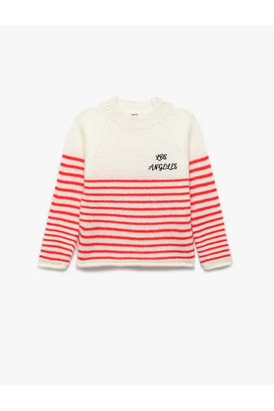 Koton Long Sleeve Crew Neck Openwork Striped Knitwear Sweater