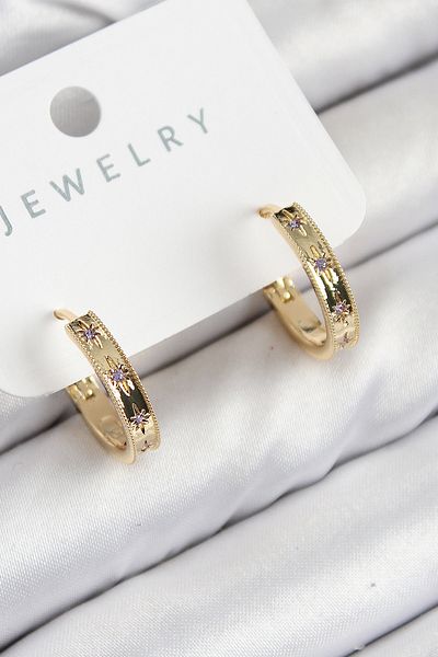 SeyCey.co Brass Zircon Stone Hoop Model Gold Color Women's Earrings