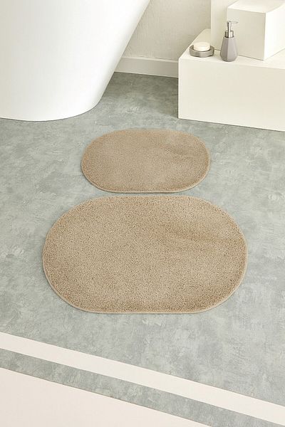 EUROBANO Shaggy Oval Large Size Non-Slip Base Washable 60X100 60X50 Set of 2 Bath Mat