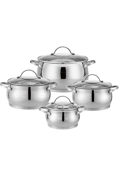 Haus Roland Stainless Steel Pots Set of 4 with Glass Covers and Handles