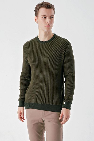 Morven Men's Khaki Trend Vaniza Knitted Crew Neck Dynamic Fit Comfortable Cut Knitwear