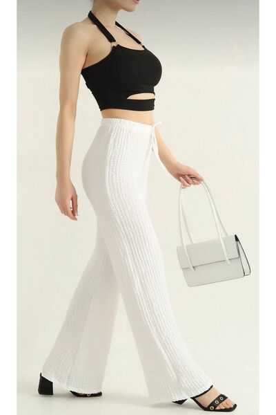 SHEVANE QUEEN'S////// YENİ SEZON///// ULTRA ESNEK GOFRE BÜRÜMCÜK KUMAŞ BELİ LASTİKLİ KADIN PALAZZO PANTOLON
