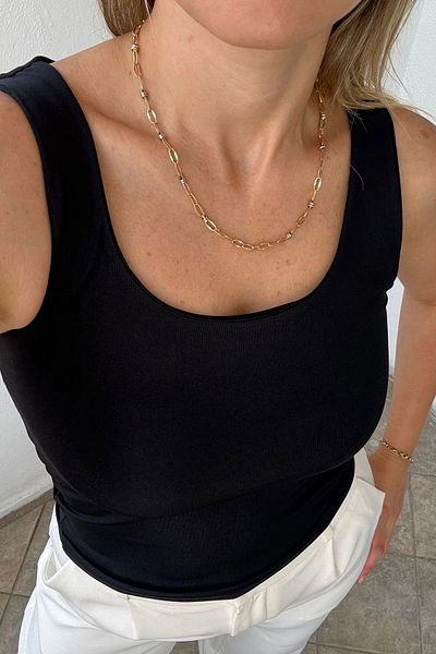 Kubos Moda U Neck Black Tank Top Blouse