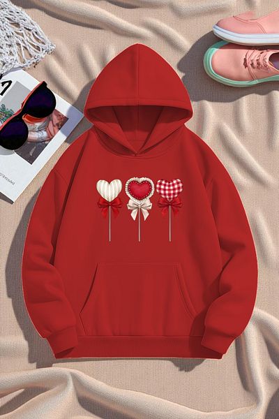 uyguntarz Unisex Heart Lollipop Detailed Printed Oversize Sweatshirt