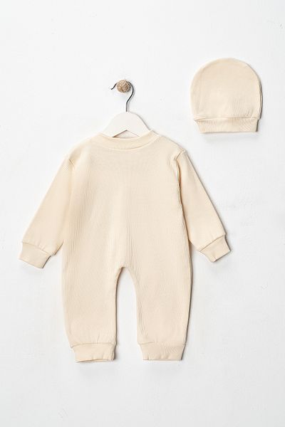 DIMPLE BABY Solid Color Buttoned Beret 2-Piece Jumpsuit Set