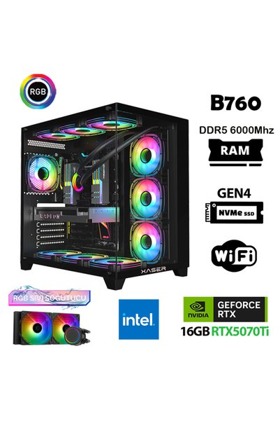 XASER Velox X390 i7 14700f 64GB DDR5 Ram 2TB M.2 NVMe SSD 16GB RTX5070Ti Masa...