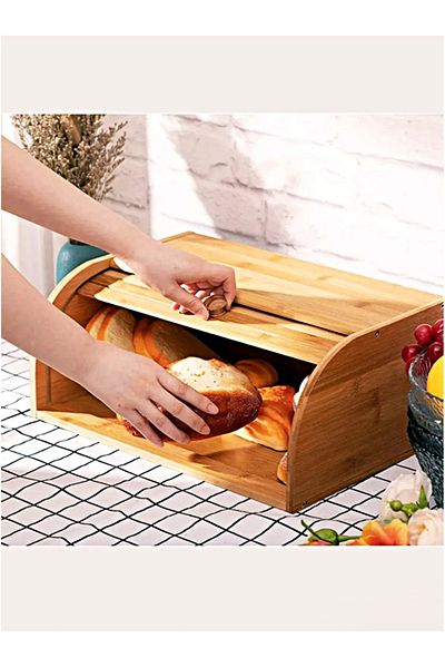 Bonjour Gift & Hobby Bamboo Bread Storage Box, Roll Bread Box, Bread Storage Container, Bread Cabinet