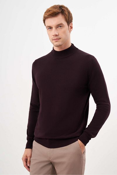 Morven Men's Purple Basic Half Turtleneck Dynamic Fit Comfortable Cut Knitwear