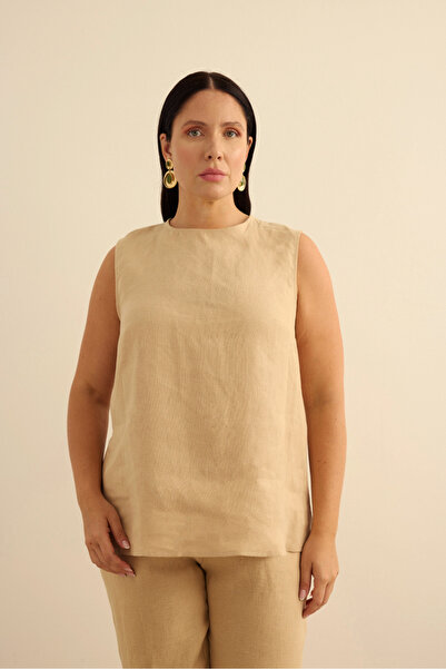 Aker Crew Neck Sleeveless Linen Blouse