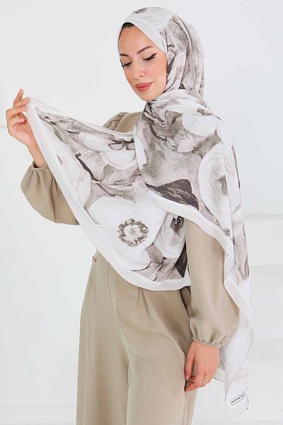 TOFİSA Patterned Bamboo Square Shawl Khaki - 27523