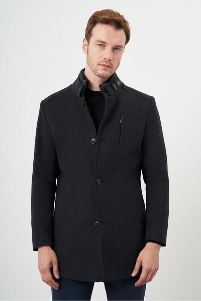 Morven Men's Smoked Eyelet Pattern Snap Fastener Dynamic Fit Cashmere Coat