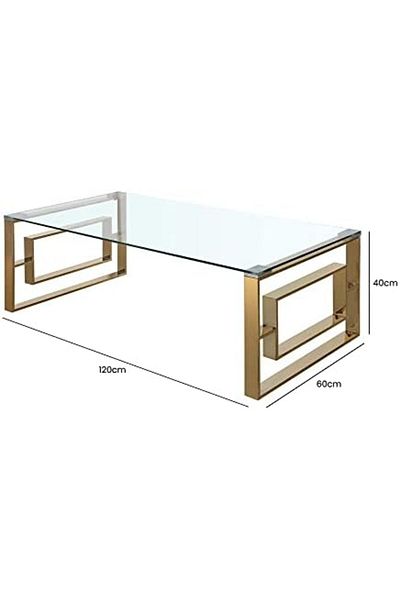 Vanity Living Coffee Table for Living Room, Modern Tempered Glass Tabletop with Verona Gold Sturdy S