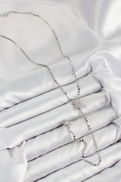TUA MODA Old Fashioned Brass Zircon Stone Crushed Chain Pole Star Model Silver Color Y Necklace