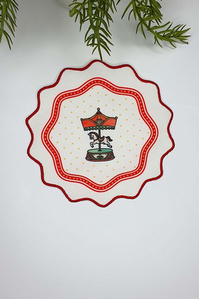 decofav Red Carousel Patterned Embroidery Edge Cocktail Napkin 1 Piece