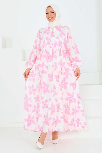 TOFİSA Buttoned Patterned Dress Pink - 27514