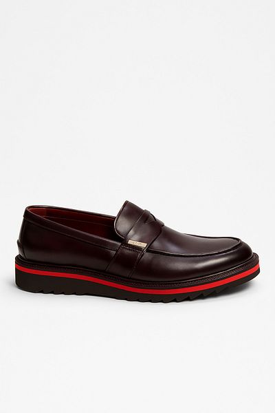 Deriderim Burgundy Patent Leather Men's Shoes with Red Sole Detail