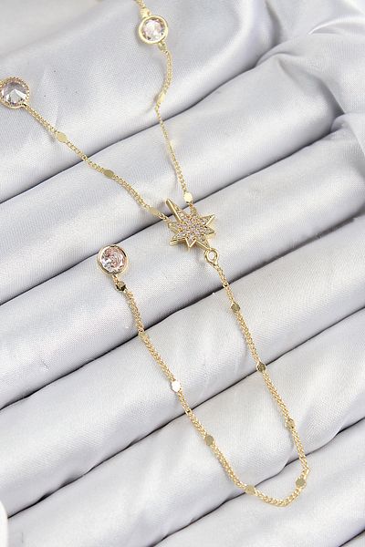 SeyCey.co Brass Zircon Stone Pole Star Model Gold Color Y Necklace