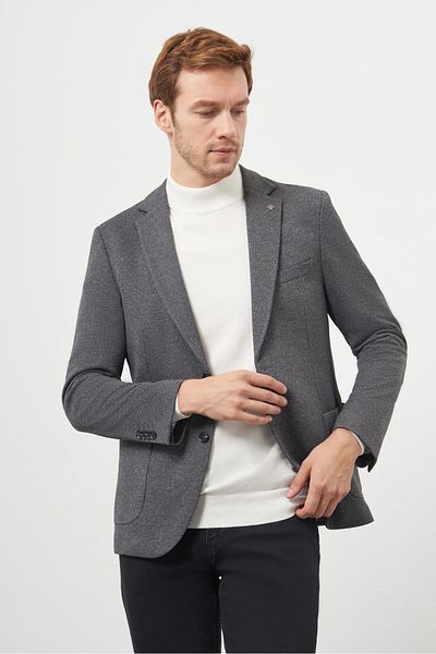 Morven Men's Black Knitted Slim Fit Bag Pocket Mono Collar Sports Jacket
